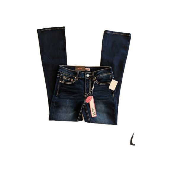 True Luck Dark Wash Bootcut Mid Rise Sz 5/6 Stretchy Juniors - Picture 1 of 6